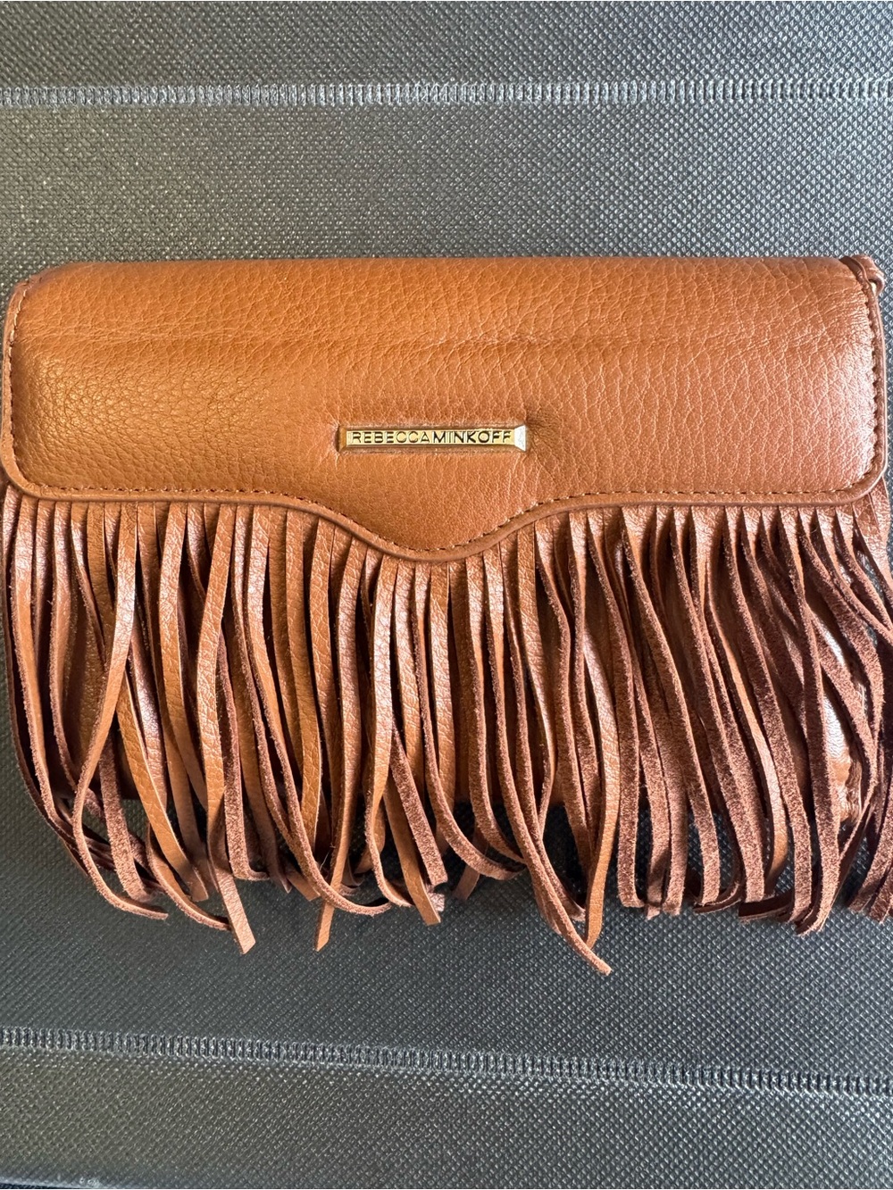 Rebecca Minkoff Brown Fringe Leather Wallet Phone Clutch